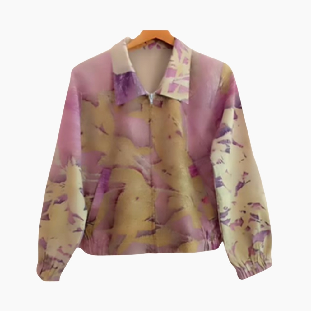 Long-Sleeve Collared Shirt with Natural Print